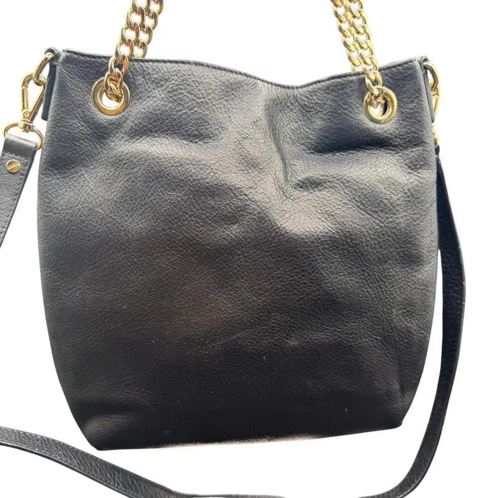 Michael Kors Black Leather Chain Shoulder Bag Crossbody Purse Gold chain